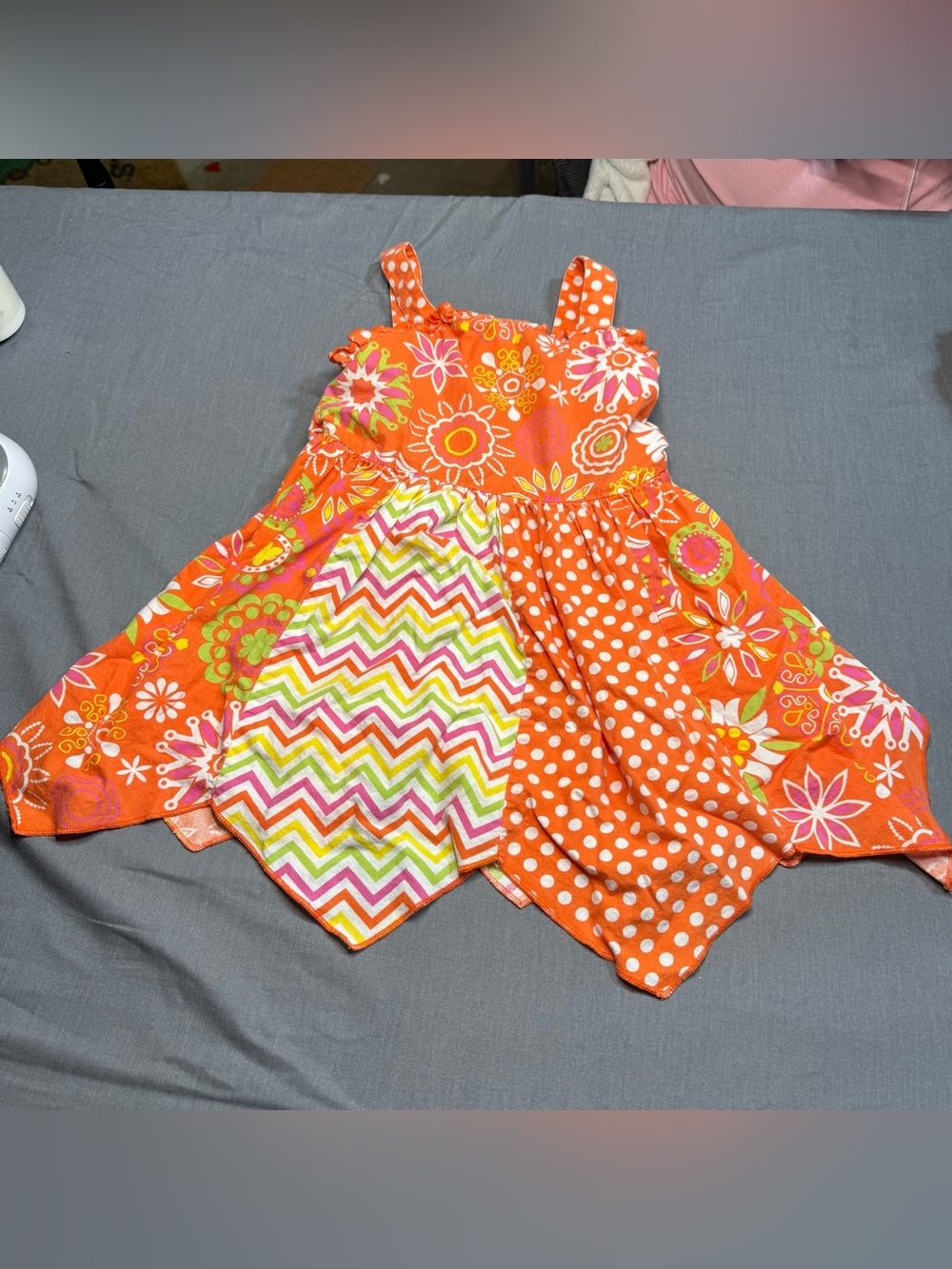 Girls Orange Floral & Chevron Patchwork Sundress